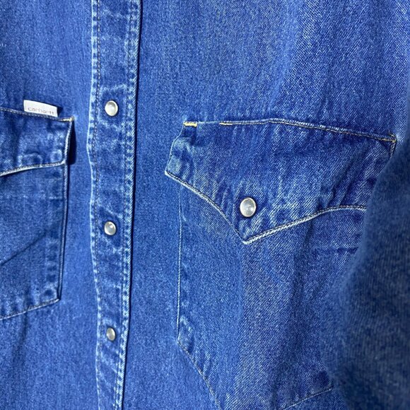Carhartt VTG Mens‎ Rugged Pearl Snap Denim Shirt L-XL Long Sleeve Brushpopper - Picture 4 of 14